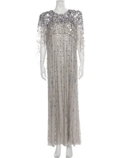 Pre-owned Jenny Packham Patterned Long Dress In Grey