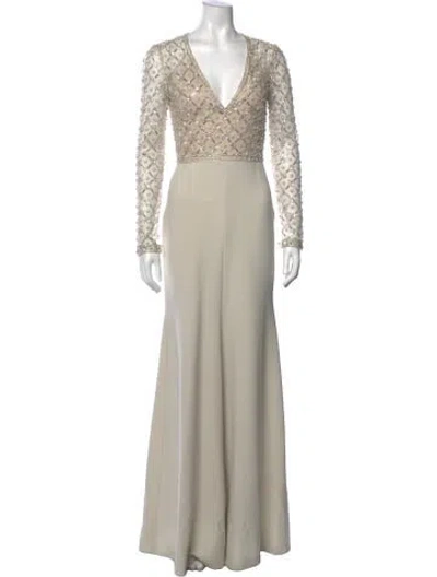 Pre-owned Jenny Packham Patterned Long Dress In Neutral