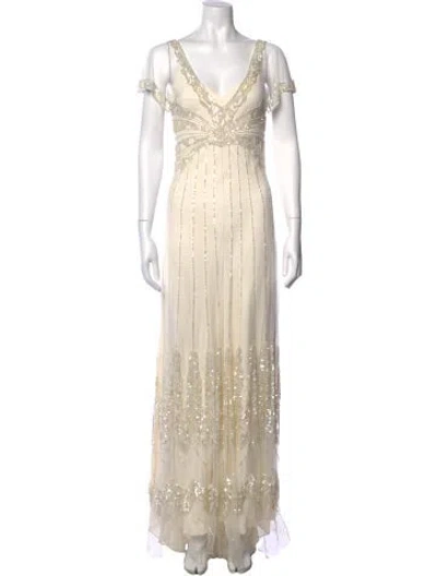 Pre-owned Jenny Packham Patterned Long Dress In Neutral