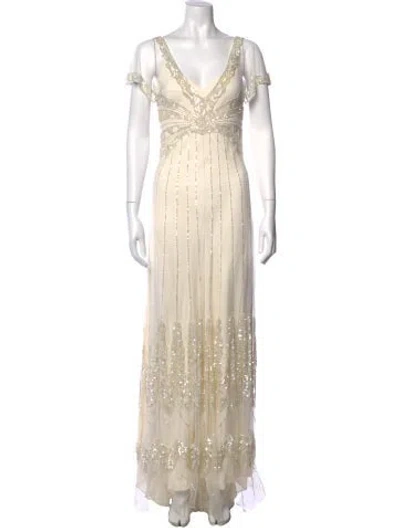Pre-owned Jenny Packham Patterned Long Dress In Neutrals