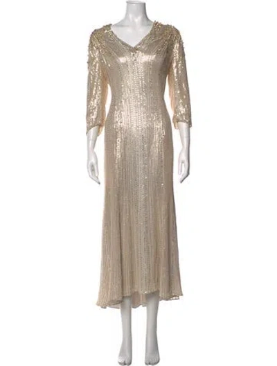 Pre-owned Jenny Packham Patterned Long Dress In Neutrals
