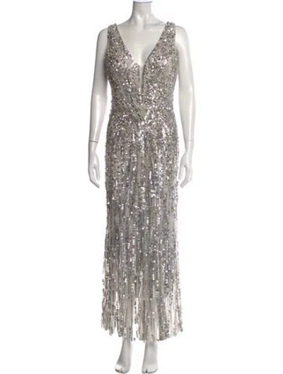Pre-owned Jenny Packham Patterned Long Dress In Pink