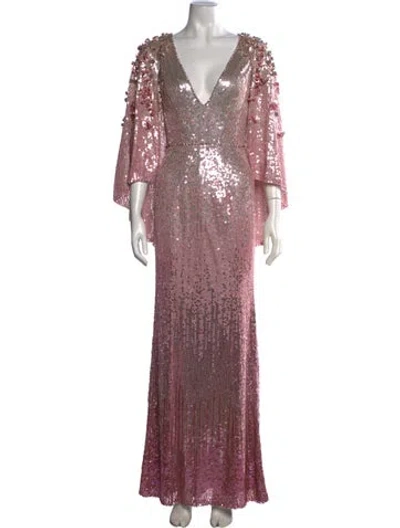 Pre-owned Jenny Packham Patterned Long Dress In Pink