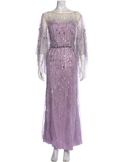 Pre-owned Jenny Packham Patterned Long Dress In Purple