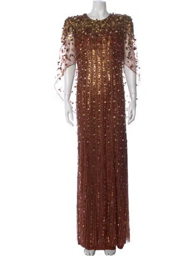 Pre-owned Jenny Packham Patterned Long Dress W/ Tags In Brown