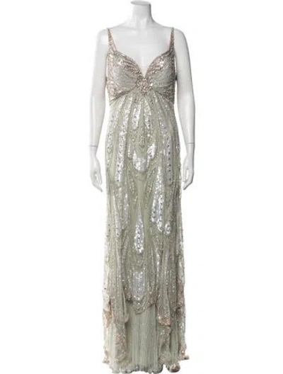 Pre-owned Jenny Packham Patterned Long Dress W/ Tags In Green