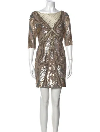 Pre-owned Jenny Packham Patterned Mini Dress In Green