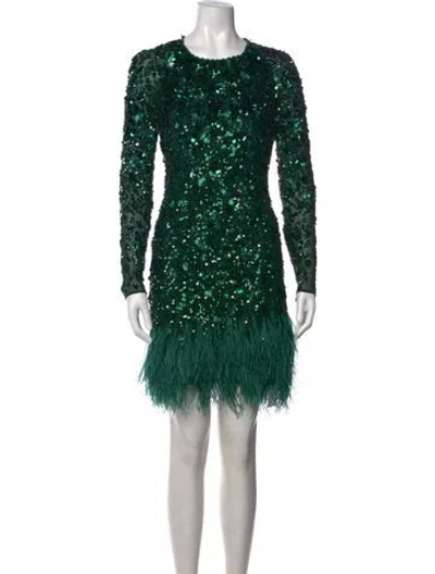 Pre-owned Jenny Packham Patterned Mini Dress In Green