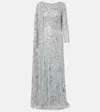 Jenny Packham Pauline Embellished Caped Gown In Silver