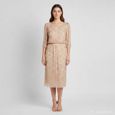 Jenny Packham Pink-gold Chiffon Sequin Embellished Midi Dress In Neutral