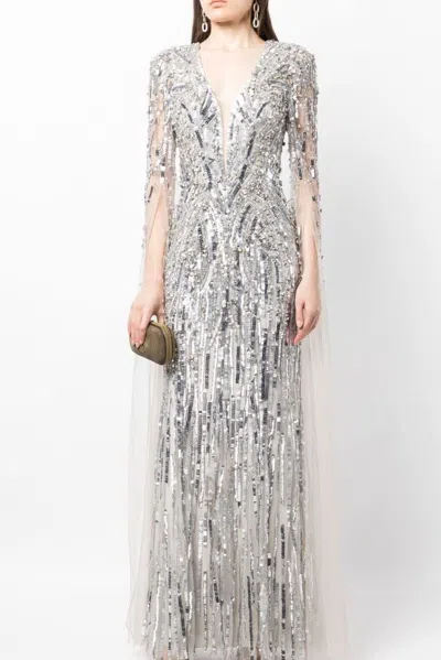 Jenny Packham Planelto Tulle Gown In Gray