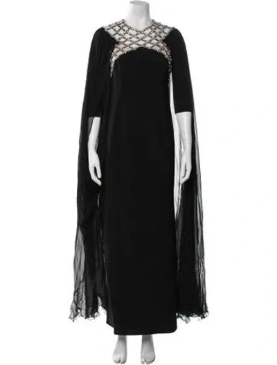 Pre-owned Jenny Packham Plunge Neckline Long Dress In Black