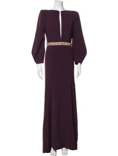 Pre-owned Jenny Packham Plunge Neckline Long Dress In Purple