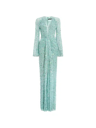 Jenny Packham Plunge V-neck Long Dress In Green