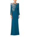 Jenny Packham Precious Floral-embellished Slit-sleeve Maxi Dress In Blue