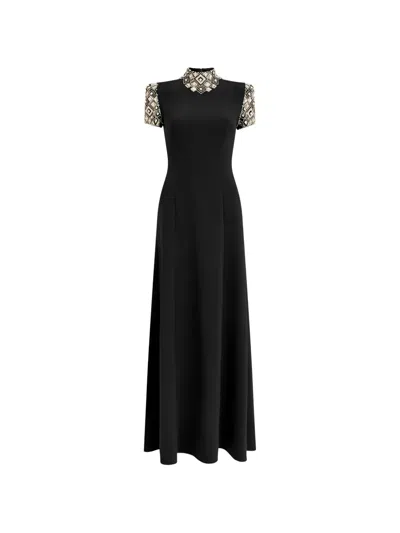 Jenny Packham Pricile Embellished Collar Dress In Black
