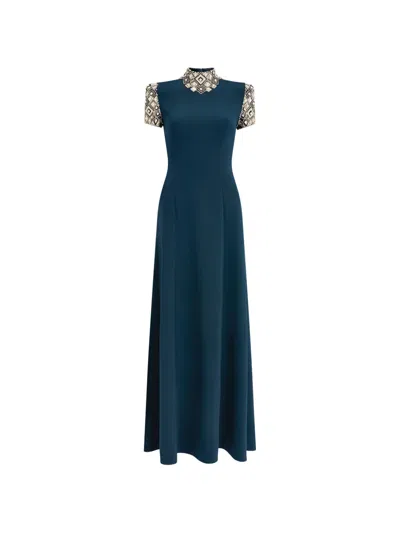 Jenny Packham Pricile Embellished Maxi Dress In Blue