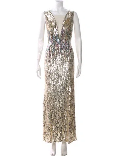 Pre-owned Jenny Packham Printed Long Dress In Gold