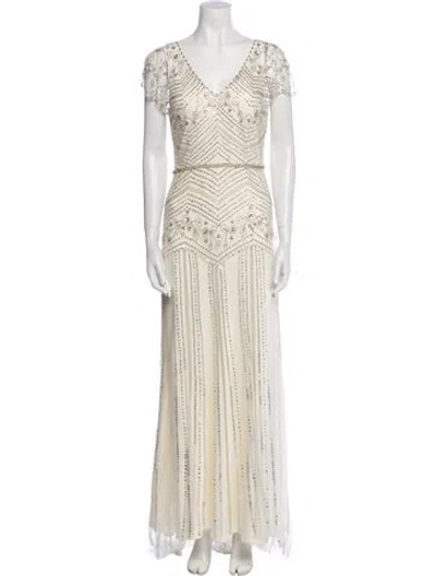 Pre-owned Jenny Packham Printed Long Dress In Neutral
