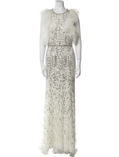 Pre-owned Jenny Packham Printed Long Dress In Neutral