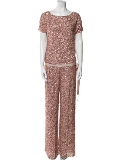 Pre-owned Jenny Packham Printed Sequin Embellishments Pant Set In Pink