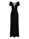 Jenny Packham Empress Puff-sleeve Crystal-embellished Maxi Dress In Black