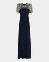 Jenny Packham Rana Embellished Cape Trumpet Gown In Ink