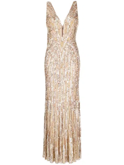 Jenny Packham Crystal-embellished V-neck Dress In Silver