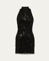 Jenny Packham Rebel Halter Crystal Sequined Mini Dress In Liquorice