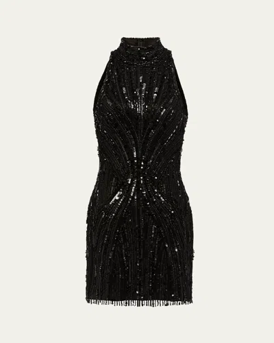 Jenny Packham Rebel Halter Crystal Sequined Mini Dress In Liquorice