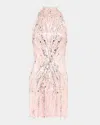 Jenny Packham Rebel Halter Crystal Sequined Mini Dress In Pink Sprite