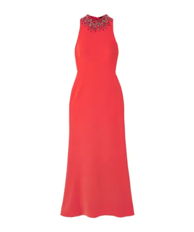 Jenny Packham Red Spaghetti Strap Midi Dress