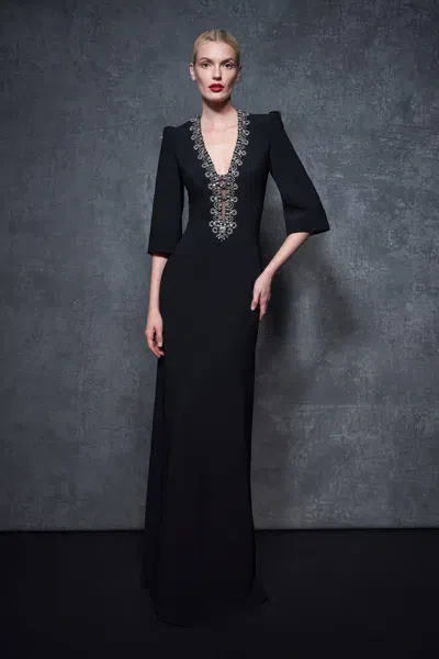 Jenny Packham Rive Gauche Crystal-embellished Gown In 黑色