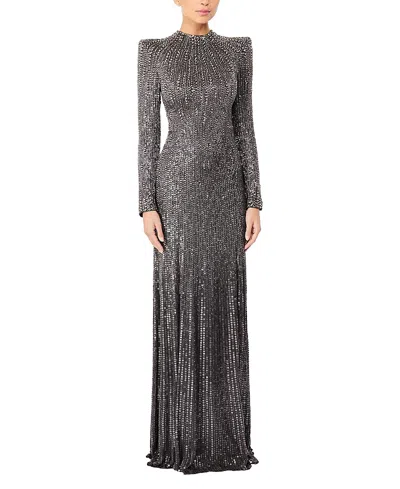 Jenny Packham Rory Embellished Mock-neck Maxi Dress In Gray