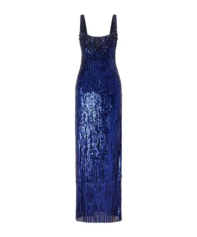 Jenny Packham Rosalie Crystal-embellished Sequined Tulle Gown In Blue