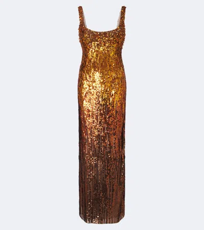 Jenny Packham Rosalie Embellished Sequined Gown In Orange