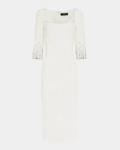 Jenny Packham Rosebud Crystal 3/4-sleeve Sheath Dress In Vanilla