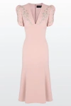 Jenny Packham Crepe Embellished Rose Bud Midi Dress In Pink