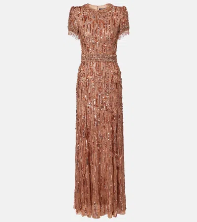 Jenny Packham Roxy Embellished Gown In Brown
