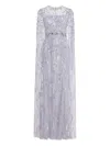 Jenny Packham Ruby Sequin-embellished Cape Maxi Dress In Gray