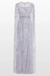 Jenny Packham Ruby Sequin-embellished Cape Maxi Dress In Gray