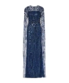 Jenny Packham Ruby Sequined Caped Gown In Blue