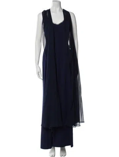Pre-owned Jenny Packham Scoop Neck Long Dress In Black