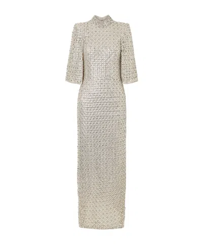Jenny Packham Sedona Crystal-embellished Sequined Tulle Gown In Nude
