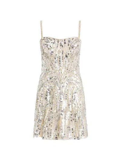 Jenny Packham Sequin-embelished Mini Dress In Silver