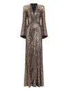 Jenny Packham Sequin-embellished Bell-sleeve Maxi Dress In Brown
