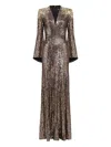 Jenny Packham Sequin-embellished Bell-sleeve Maxi Dress In Brown