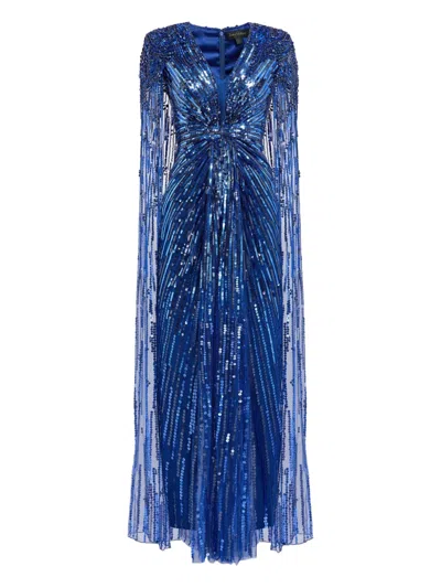 Jenny Packham Sequin-embellished Dress In Blue
