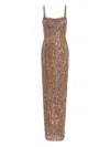Jenny Packham Sequin-embellished Fringe-detail Maxi Dress In Brown