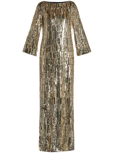 Jenny Packham Sequin-embellished Maxi Dress In Gold